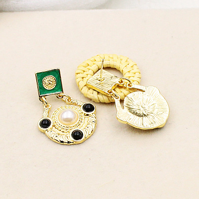 Flat Round with Square Alloy Enamel Dangle Stud Earrings FS-WGA25AE-01-1