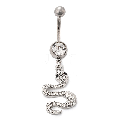 Alloy Rhinestone Snake Curved Barbell Belly Rings LS-AJEW-R007-03P-01-1