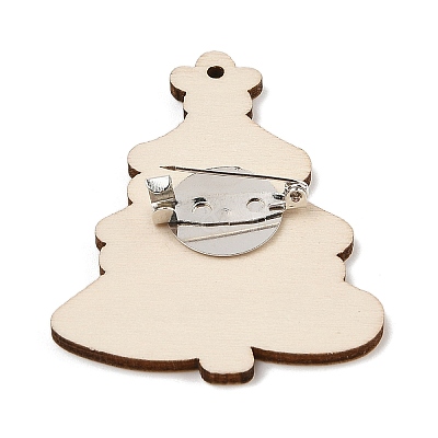Christmas Theme Wood Printed Brooches for Women JEWB-Z029-01A-1