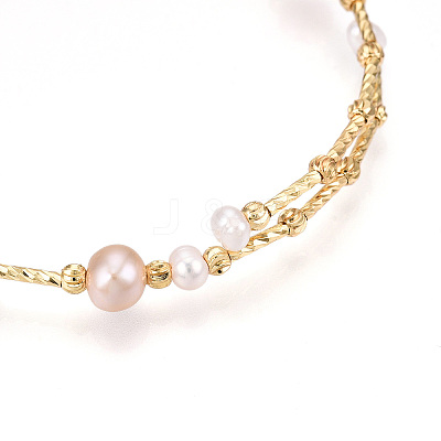Brass Natural Fresh Water Pearl Beaded Bracelets for Women BJEW-T022-10G-1