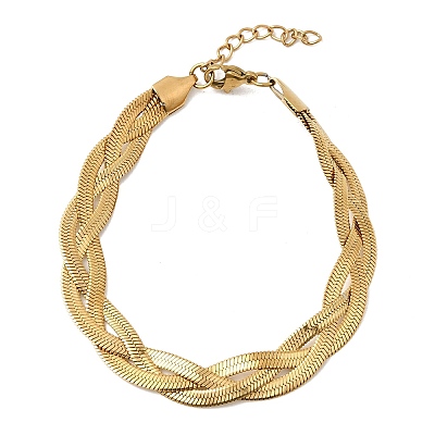304 Stainless Steel Interlocking Herringbone Chain Bracelet for Women BJEW-K240-08C-G-1