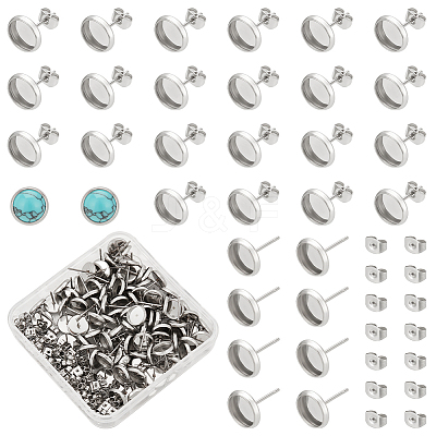 Flat Round 304 Stainless Steel Stud Earring Settings STAS-UN0060-72A-1