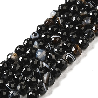 Natural Black Agate Beads Strands G-A246-8mm-04-1