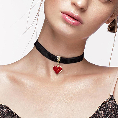 Alloy Enamel Heart Pendant Black Velvet Choker Necklaces for Women NJEW-WH20014-01A-1