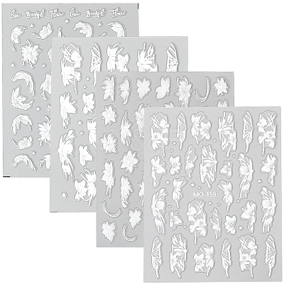 4Pcs 4 Styles Flower Pattern Self Adhesive PET Nail Art Stickers Decals MRMJ-SP0001-22-1