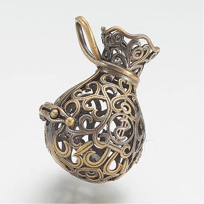 Brass Cage Pendants KK-D528-01AB-1