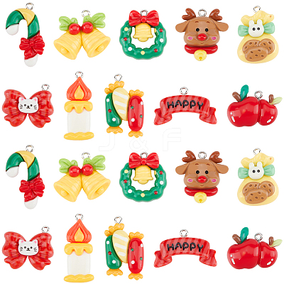 40Pcs 10 Styles Christmas Theme Plastic Pendants FIND-SC0011-40-1