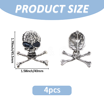 4Pcs Skull Zinc Alloy Brooches for Backpack Clothes JEWB-FH0002-04AS-1