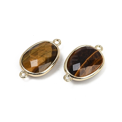Natural Tiger Eye Faceted Connector Charms G-K347-11G-22-1