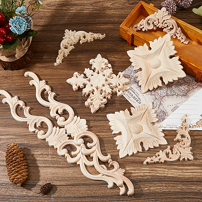 Rubber Wood Flower Carved Corner Decor AJEW-FH0009-26-1