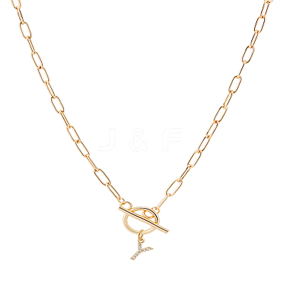 1Pc 304 Stainless Steel Chain & Brass Micro Pave Cubic Zirconia Letter Pendant Necklaces NJEW-LP0001-36Y-G-1