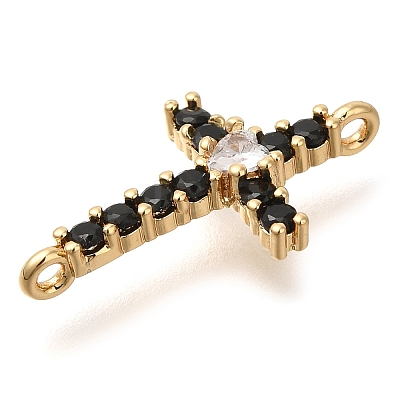 Brass Pave Black & Clear Cubic Zirconia Connector Charms KK-M101-02B-G-1