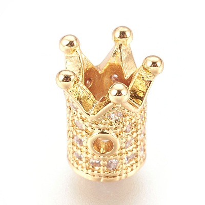 Brass Micro Pave Cubic Zirconia Beads X-ZIRC-F088-029G-1