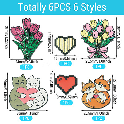 6Pcs 6 Styles Mixed Shapes Enamel Pins JEWB-TA0001-31-1