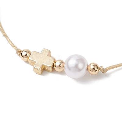 ABS Plastic Imitation Pearl & Alloy Bead Braided Bracelets for Women BJEW-JB12517-1