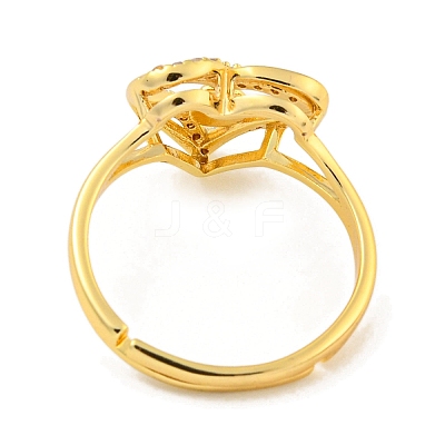 Heart with Letter Rack Plating Brass Micro Pave Clear Cubic Zirconia Adjustable Rings for Women RJEW-I105-01G-D-1