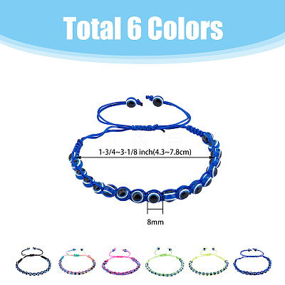 6Pcs 6 Colors Resin Evil Eye Braided Bead Bracelets Set BJEW-FI0001-46-1