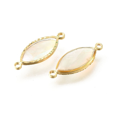 Brass Pave Natural White Shell Connector Charms KK-E794-01G-10-1