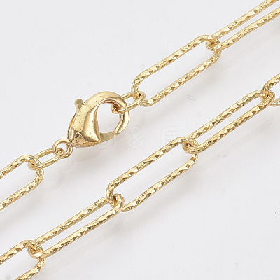 Brass Textured Paperclip Chain Necklace Making MAK-S072-02A-G-1
