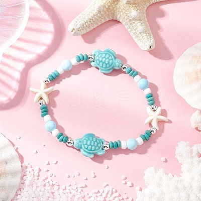 3Pcs Synthetic Turquoise & Porcelain & Dyed Natural Howlite Beads Stretch Bracelets for Women BJEW-JB11793-1