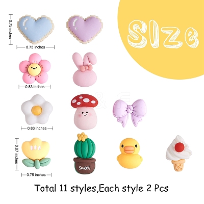 22Pcs 11 Styles Opaque Cute Resin Cabochons JX229A-1