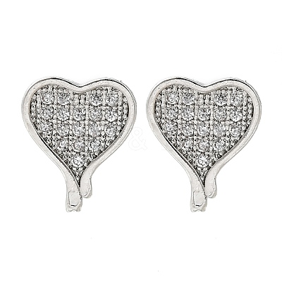 Heart Brass Micro Pave Cubic Zirconia Ear Studs EJEW-D304-35G-1