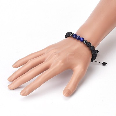 Natural Lava Rock and Non-Magnetic Synthetic Hematite Beads Braided Bead Bracelets BJEW-JB03975-02-1