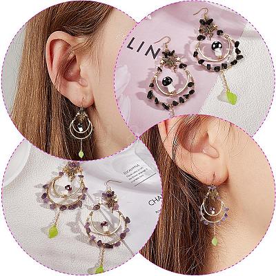 Natural Amethyst Chips Beaded Big Teardrop Dangle Earrings EJEW-SW00016-03-1