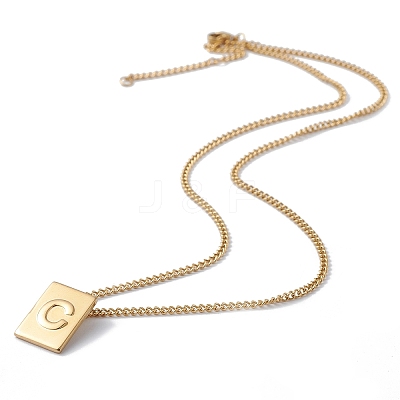 Stainless Steel Initial Letter Rectangle Pendant Necklace for Men Women NJEW-E090-01G-03-1