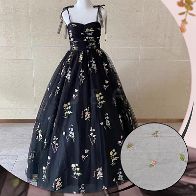 Fruit Polyester Embroidery Mesh Fabric KK-WH0558-10A-1