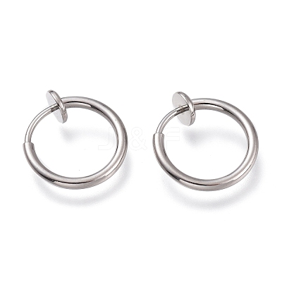 Tarnish Resistant 304 Stainless Steel Retractable Clip-on Hoop Earrings STAS-O135-01E-1