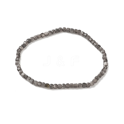 Natural Silver Sheen Obsidian Cube Beaded Stretch Bracelet for Women BJEW-JB08976-03-1