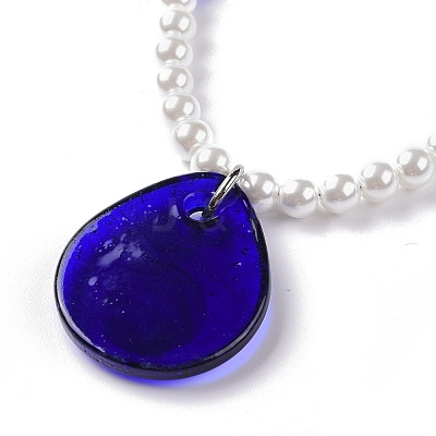 Lampwork Teardrop with Evil Eye Pendant Necklaces NJEW-JN03485-1
