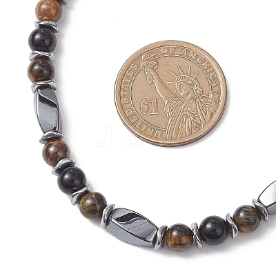 Round Natural Tiger Eye & Obsidian & Twist Synthetic Non-Magnetic Hematite Beaded Necklaces NJEW-JN05728-01-1