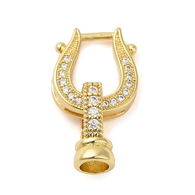 Rack Plating Brass Micro Pave Clear Cubic Zirconia U-Shaped Fold Over Clasps KK-K349-13G-1