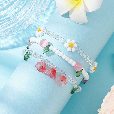 3Pcs 3 Colors Acrylic Charms Bracelets Sets for Women X1-BJEW-TA00577-02-1