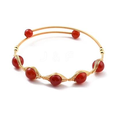 Natural Red Agate Wrapped Cuff Bangle BJEW-A122-04B-1