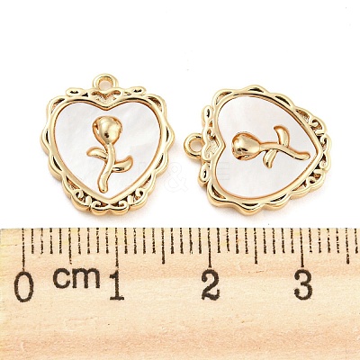 Brass Pave Shell Pendants KK-Q789-42G-1