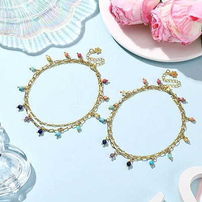 2Pcs Brass Figaro Chain & Paperclip Chains Anklets AJEW-AN00723-1