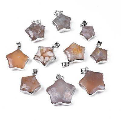 Natural Cherry Blossom Agate Pendants G-N326-105-1