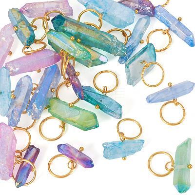 30Pcs 6 Styles Electroplated Natural Quartz Crystal Pendants PALLOY-TAC0225-1