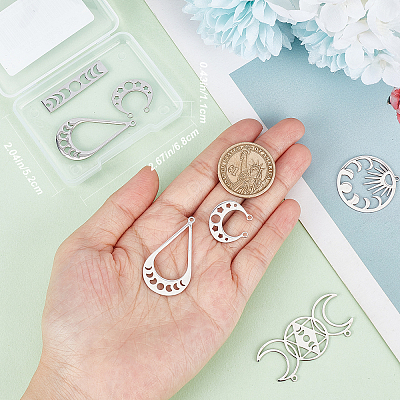 10Pcs 5 Style 201 Stainless Steel Laser Cut Pendants STAS-CN0001-23P-1
