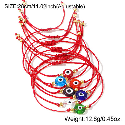 7Pcs Adjustable Glass & Brass Beads Braided Bead Bracelets TW6969-1