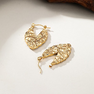 304 Stainless Steel Textured Leaf Hoop Earrings for Women DP2797-1-1