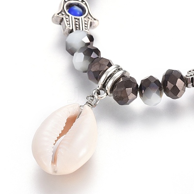 Cowrie Shell Pendant Stretch Bracelets BJEW-JB04058-01-1