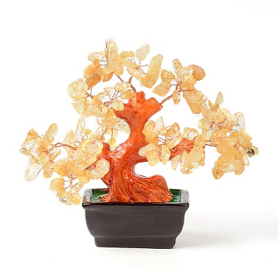 Natural Yellow Quartz Chips Money Tree Bonsai Display Decorations DJEW-B007-08C-1