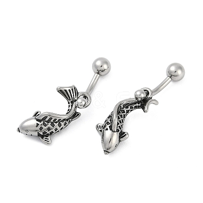 Fish 316 Surgical Stainless Steel Dangle Belly Button Rings EJEW-G416-15AS-1
