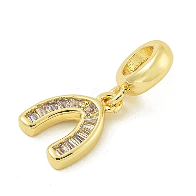 Rack Plating Brass Pave Clear Cubic Zirconia U Shape/Horse Shoes European Dangle Charms KK-Z067-40G-01-1