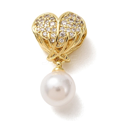 Brass Micro Pave Clear Cubic Zirconia & ABS Imitation Pearl Pendants CU-CBA0A9C-01G-1