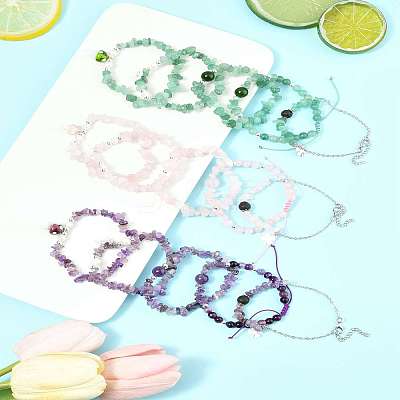 15Pcs 5 Style 3 Colors Natural Mixed Stone Beads Bracelets Sets BJEW-FS00018-1